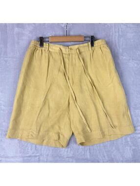 Bugatchi Uomo Linen Silk Shorts Yellow Drawstring Elastic Waist Mens L Preppy